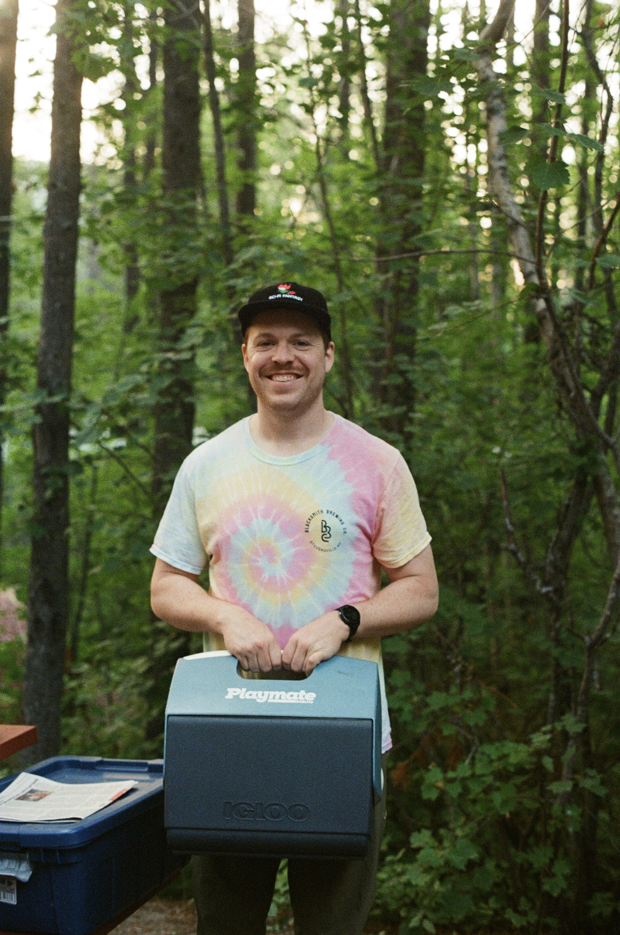 Tim getting excited over new adventure gear